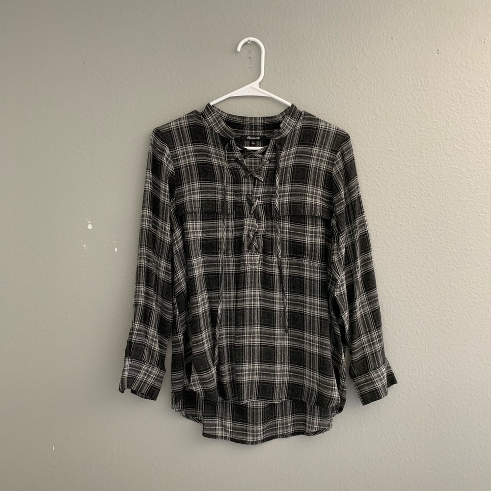 Madewell Lace Up Plaid Flannel Top